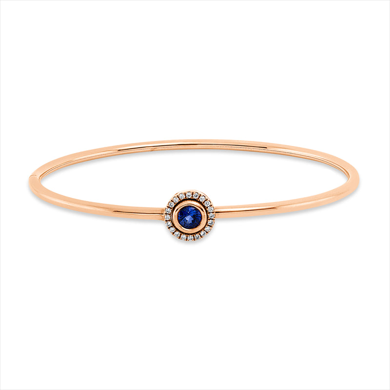 Armreif 14 kt RG, 20 Brill. 0,08 ct, TW-si, 1 Saphir 0,33 ct blau