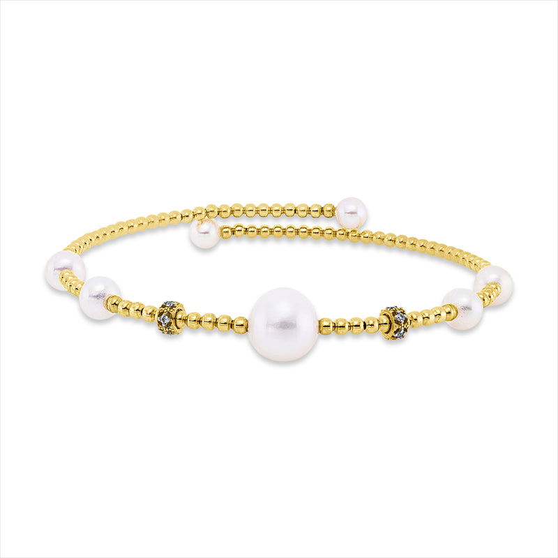 Armreif 18 kt GG, 10 Brill. 0,05 ct, TW-si, 1 SW weiß 8 mm, 2 SW weiß 4 mm, 4 SW weiß 4,5 mm