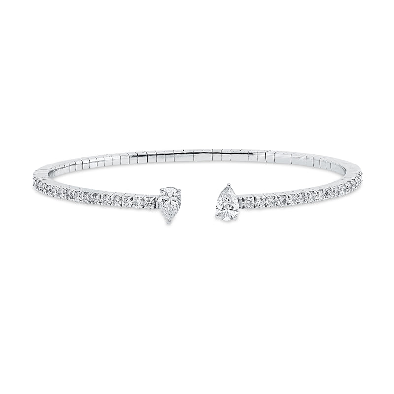 Armreif 18 kt WG, 2 Tropfen 0,95 ct, F-si, 32 Brill. 1,32 ct, F-si