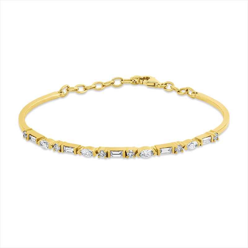 Armreif 18 kt GG, 5 Bag. 0,27 ct, F-si, 4 Nav. 0,36 ct, F-si, 6 Brill. 0,23 ct, F-si
