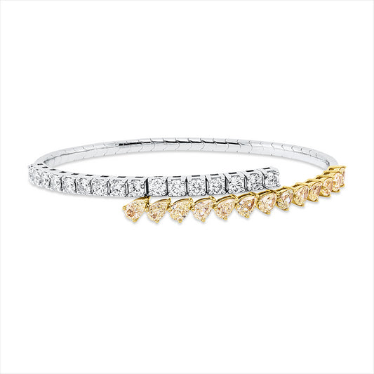 Armreif 950 Pt GP, 16 Brill. 2,36 ct, TW-vsi, 13 Tropfen 3,13 ct, gelb