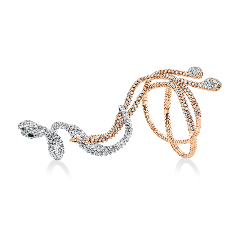 Armreif 18 kt RG+WG, 494 Brill. 11,43 ct, TW-vsi, 4 Tsavorith 0,08 ct grün