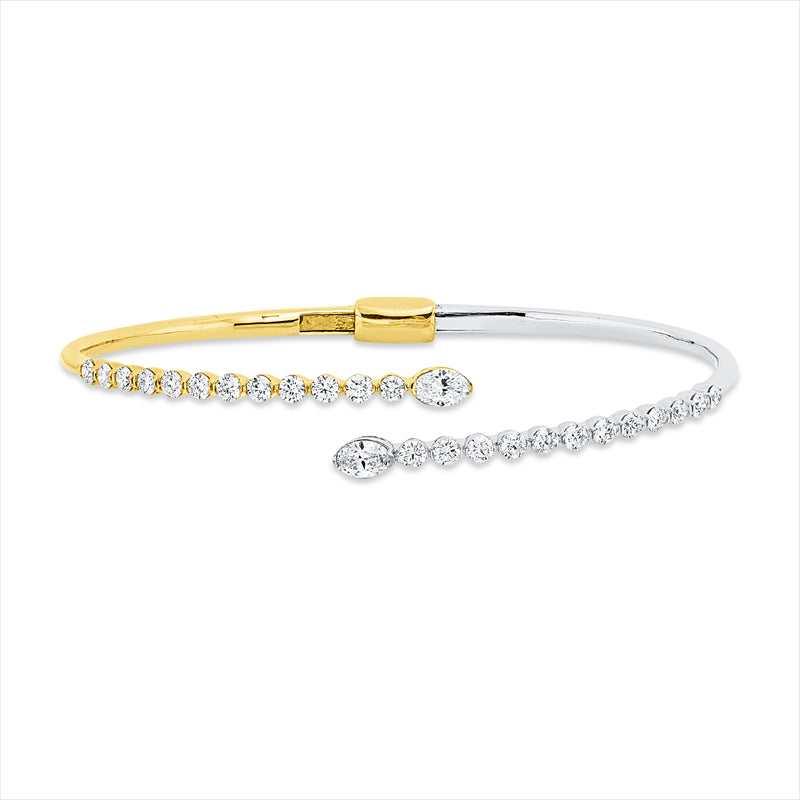 Armreif 18 kt GG+WG, 2 Oval 0,23 ct, TW-si, 24 Brill. 1,26 ct, TW-si