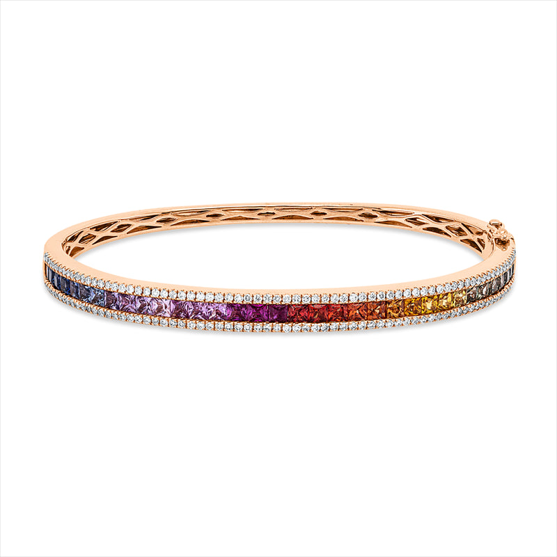 Armreif 18 kt RG, 144 Brill. 0,74 ct, TW-si, 34 Saphire 3,38 ct multicolor