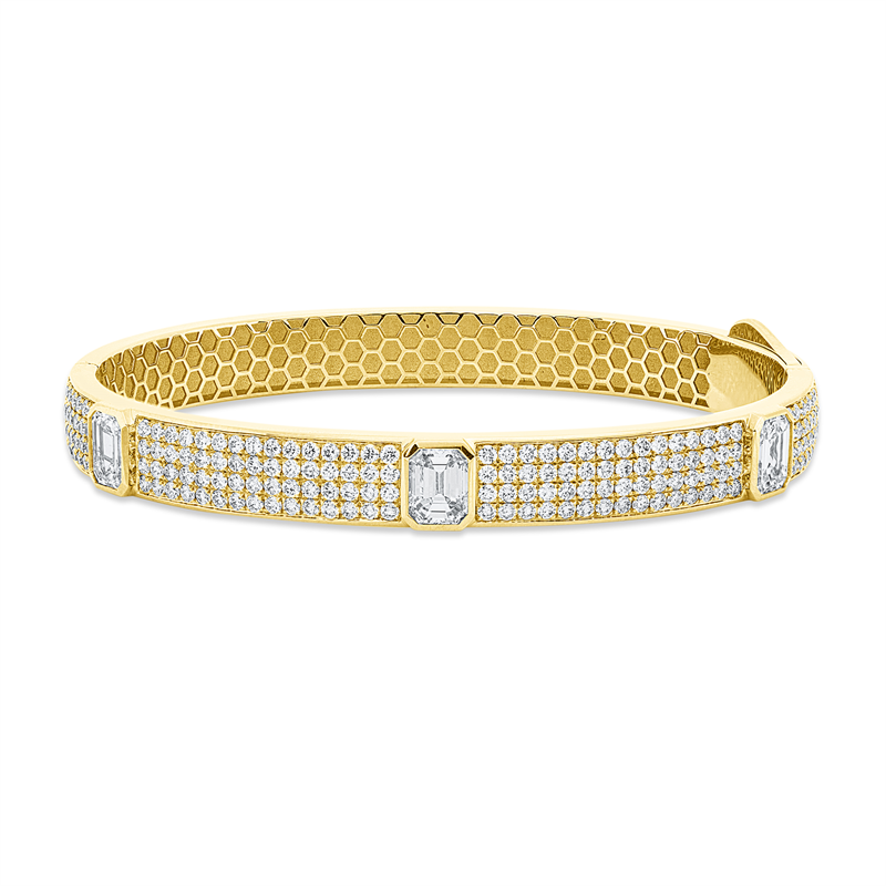 Armreif 18 kt GG, 3 Sm.schliff 2,17 ct, F-vsi, 180 Brill. 2,16 ct, F-vsi