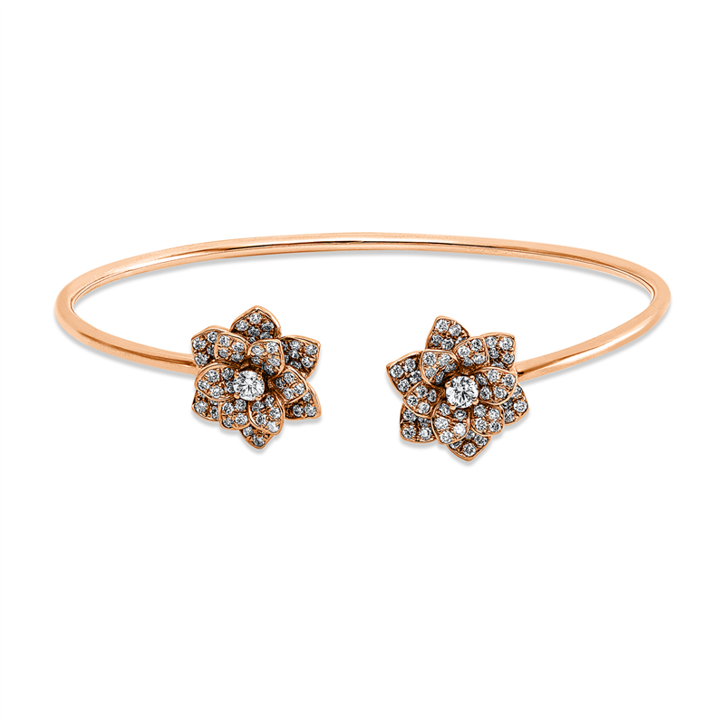 Armreif 18 kt RG, 2 Brill. 0,20 ct, TW-vsi/si, 130 Brill. 0,99 ct, TW-vsi/si