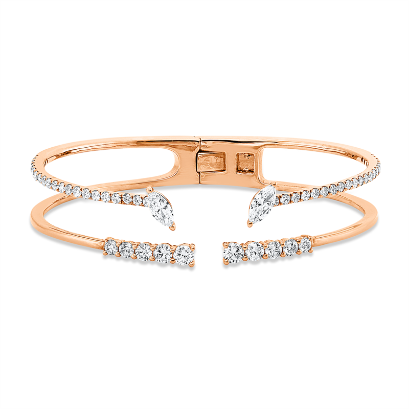 Armreif 18 kt RG, 6 0,67 ct, TW-si, 2 Nav. 0,48 ct, TW-vsi, 46 Brill. 1,01 ct, TW-si