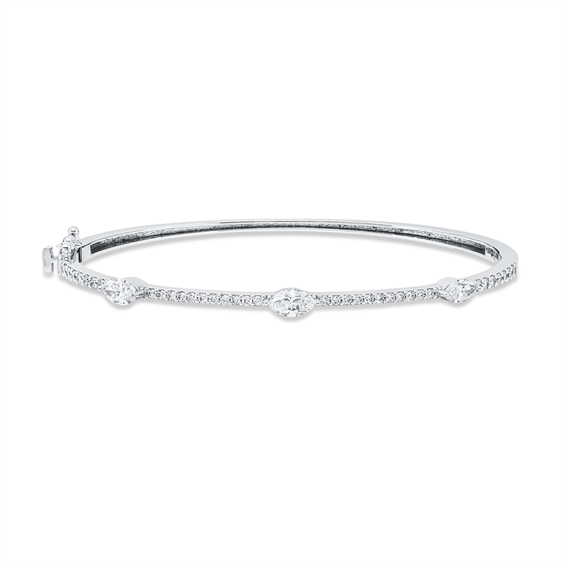 Armreif 18 kt WG, 4 Brill. 0,10 ct, F-si, 3 Nav. 0,92 ct, F-vsi, 32 Brill. 0,40 ct, F-si