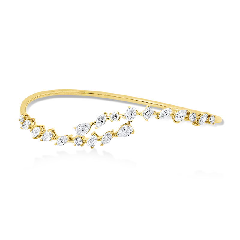 Armreif 18 kt GG, 1 Oval 0,17 ct, 3 Sm.schliff 0,40 ct, 5 Tropfen 0,80 ct, 5 Brill. 0,34 ct, TW-si