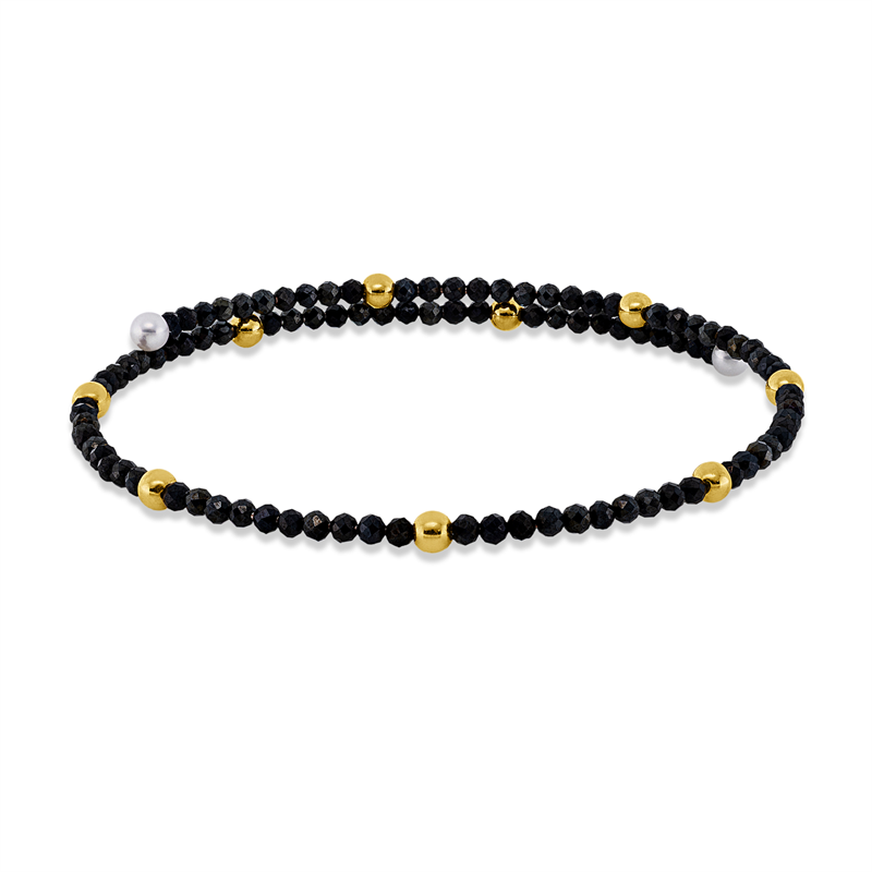 Armreif 18 kt GG, 100 Spinel 8,00 ct schwarz, 2 SW weiß 3 mm