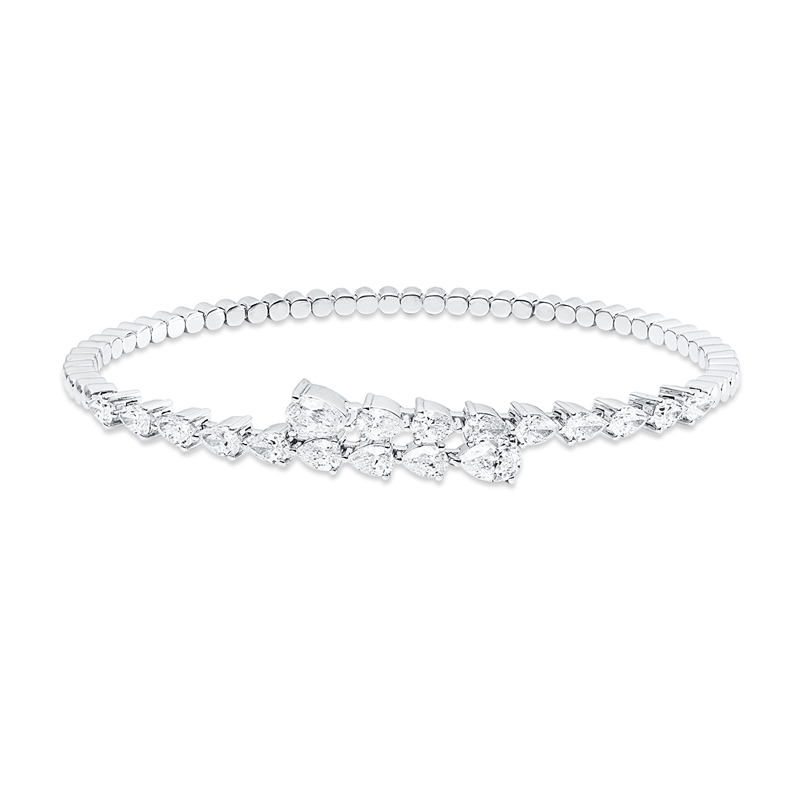 Armreif 18 kt WG, 2 Tropfen 0,78 ct, TW-si, 16 Tropfen 2,33 ct, TW-si