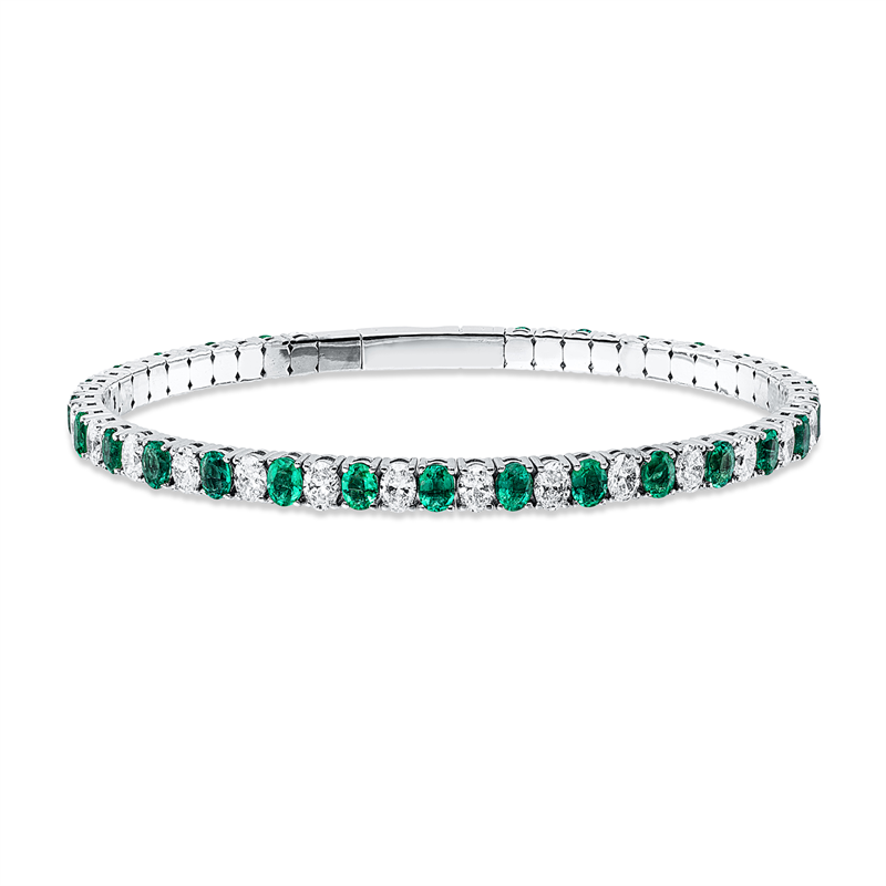 Armreif 18 kt WG, Flex-Band, variabel, 27 Oval 4,06 ct, TW-vsi/si, 27 Smaragde 3,90 ct grün