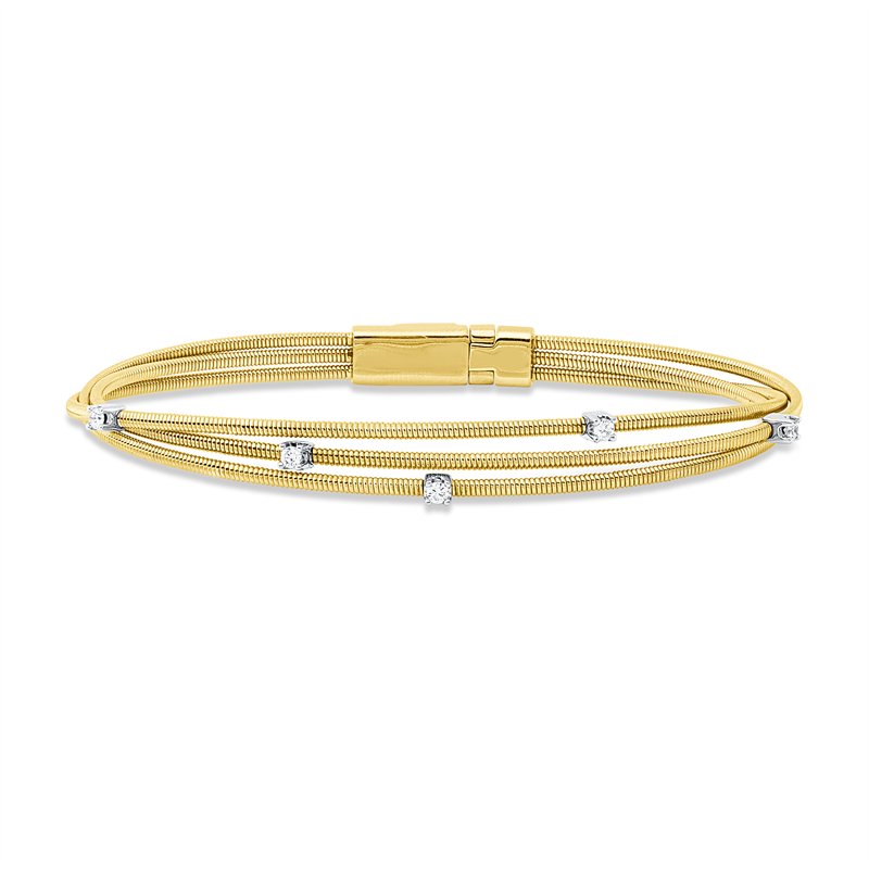 Armreif 14 kt GG+WG, 5 Brill. 0,12 ct, TW-si