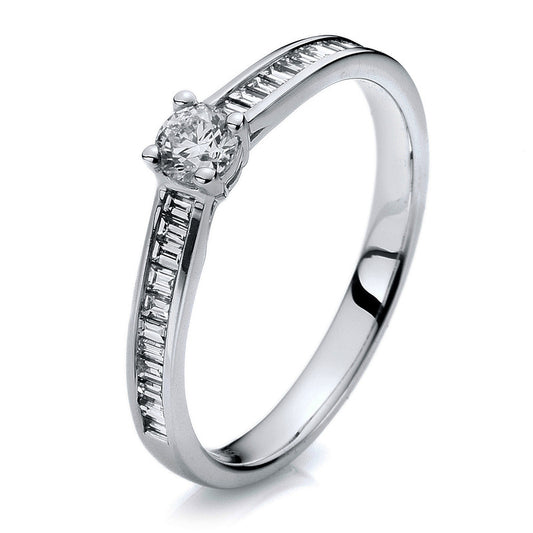 Ring 18 kt WG, 1 Brill. 0,20 ct, TW-si, 22 Bag. 0,22 ct, TW-si