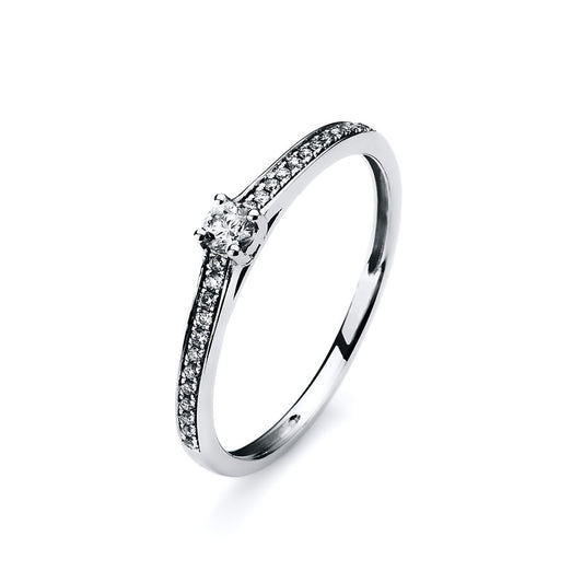 Ring 14 kt WG, 1 Brill. 0,09 ct, TW-si, 24 Brill. 0,07 ct, TW-si