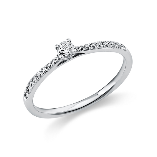 Ring 14 kt WG, 1 Brill. 0,10 ct, TW-si, 18 Brill. 0,13 ct, TW-si