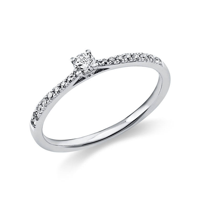 Ring 14 kt WG, 1 Brill. 0,10 ct, TW-si, 18 Brill. 0,13 ct, TW-si