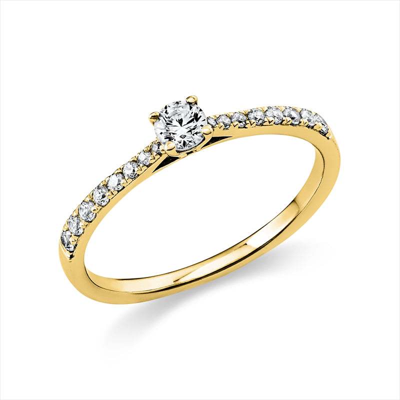 Ring 18 kt GG, 1 Brill. 0,15 ct, TW-si, 16 Brill. 0,15 ct, TW-si