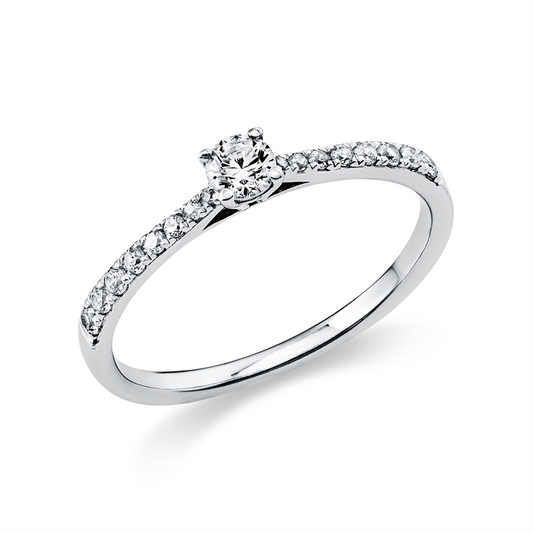 Ring 14 kt WG, 1 Brill. 0,15 ct, TW-si, 16 Brill. 0,15 ct, TW-si