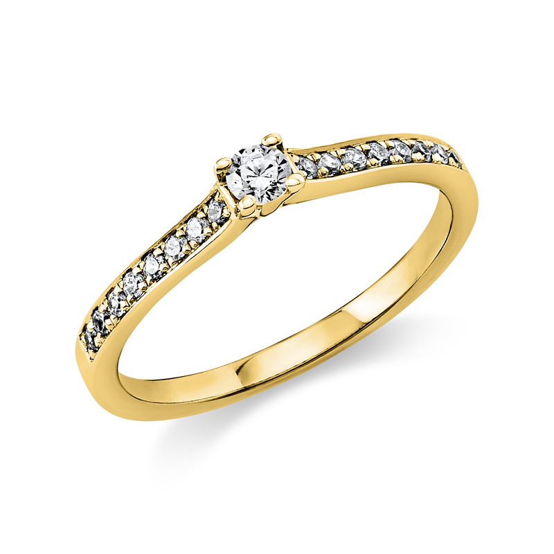 Ring 14 kt GG, 1 Brill. 0,10 ct, TW-si, 16 Brill. 0,12 ct, TW-si