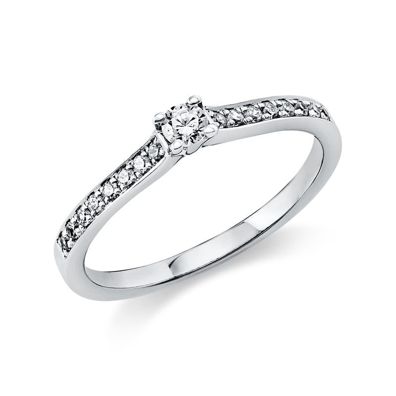 Ring 14 kt WG, 1 Brill. 0,10 ct, TW-si, 16 Brill. 0,12 ct, TW-si