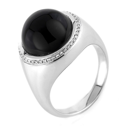 Ring 18 kt WG, 44 Brill. 0,18 ct, TW-vsi/si, 1 Onyx 8,30 ct