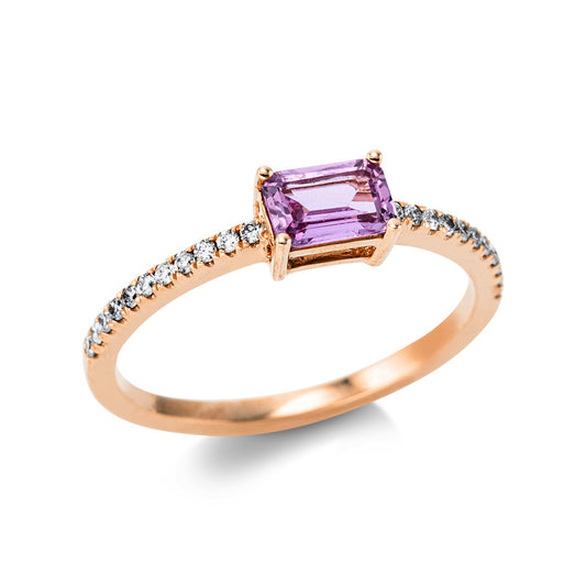 Ring 18 kt RG, 22 Brill. 0,13 ct, W-pi, 1 Saphir 0,62 ct pink