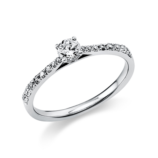 Ring 14 kt WG, 12 Brill. 0,15 ct, TW-si, 1 Brill. 0,20 ct, TW-si, 4 Brill. 0,02 ct, TW-si