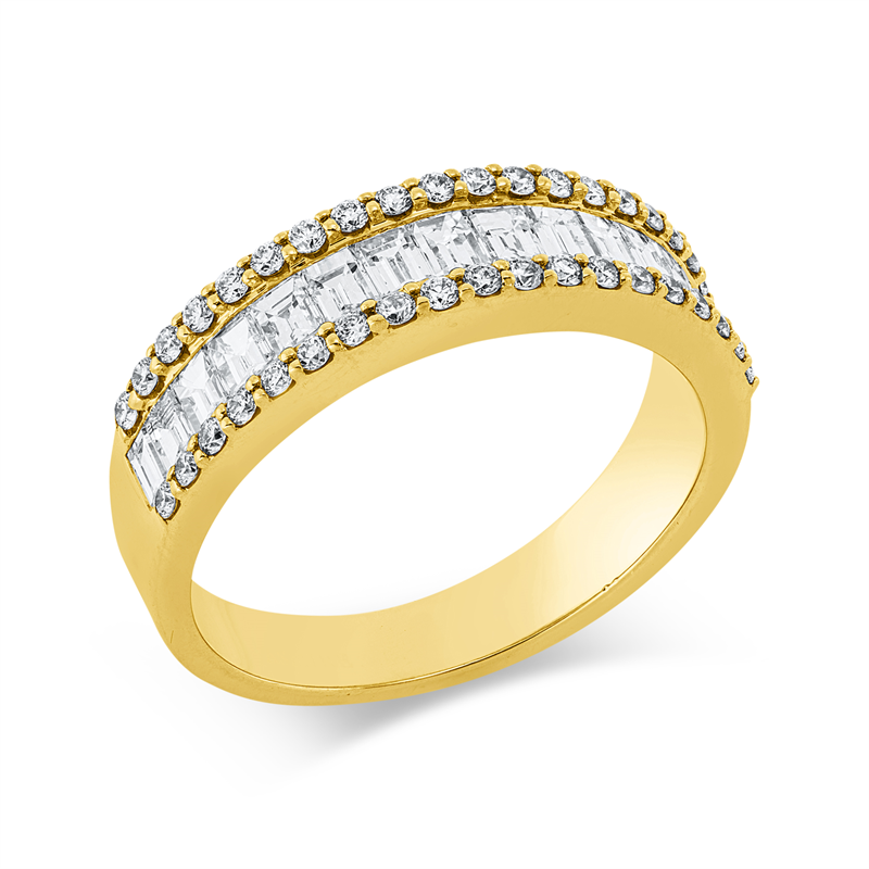 Ring 18 kt GG, 14 Bag. 0,81 ct, TW-vsi/si, 39 Brill. 0,31 ct, TW-vsi/si