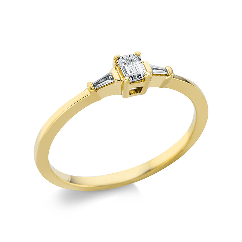 Ring 18 kt GG, 1 Sm.schliff 0,16 ct, TW-si, 2 Trap. 0,04 ct, TW-si