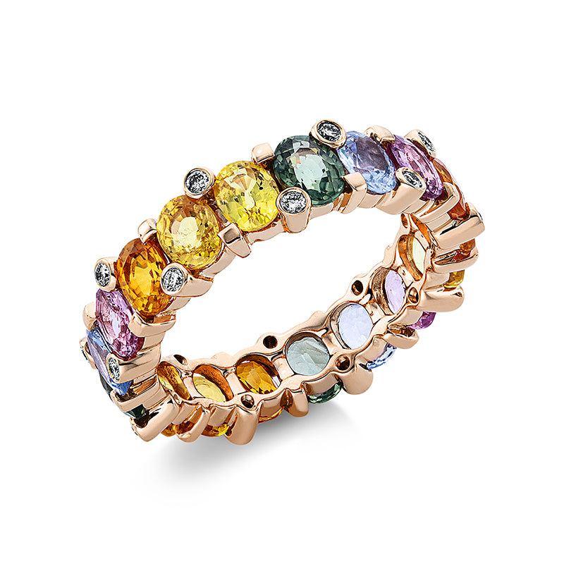 Ring 18 kt RG, 18 Brill. 0,18 ct, TW-vsi/si, 18 Saphire 5,96 ct multicolor