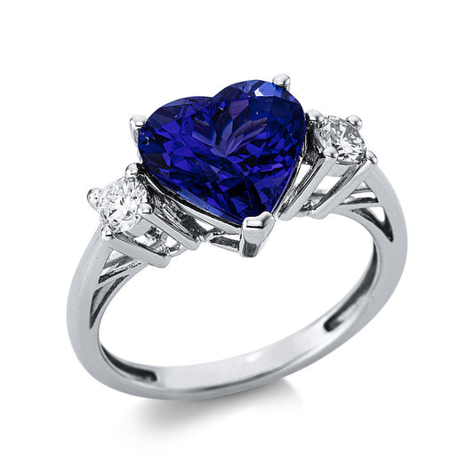 Ring 14 kt WG, 2 Brill. 0,32 ct, TW-si, 1 Tansanit 4,00 ct blau