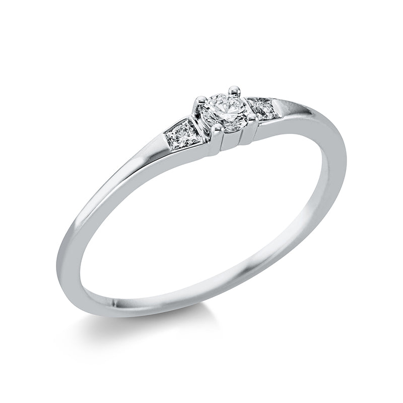Ring 18 kt WG, 1 Brill. 0,10 ct, TW-si, 2 Brill. 0,02 ct, TW-si