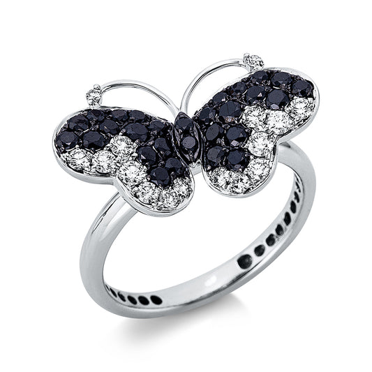 Ring 18 kt WG, Fassung teils schwarz rhodinie, 16 Brill. 0,31 ct, TW-vsi, 28 Brill. 0,64 ct, schwarz