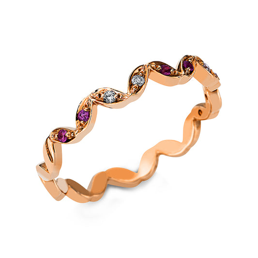 Ring 18 kt RG, 4 Brill. 0,04 ct, W-si, 6 Saphire 0,06 ct pink