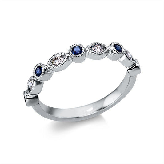 Ring 18 kt WG, 4 Brill. 0,18 ct, TTLB-si, 5 Saphire 0,21 ct blau