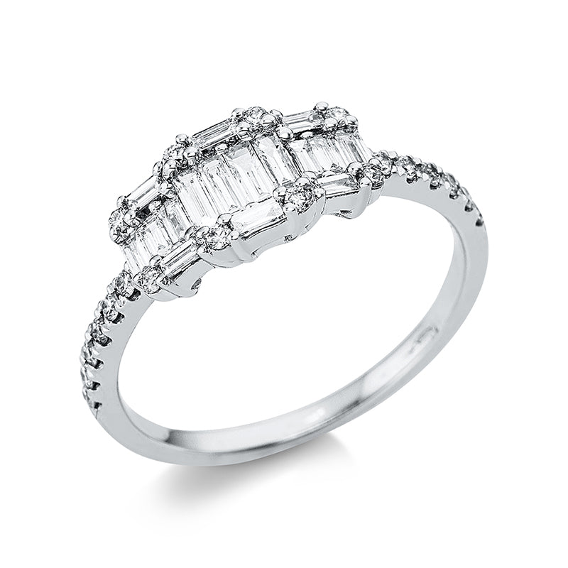 Ring 18 kt WG, 16 Trap. 0,48 ct, TW-si, 20 Brill. 0,18 ct, TW-si