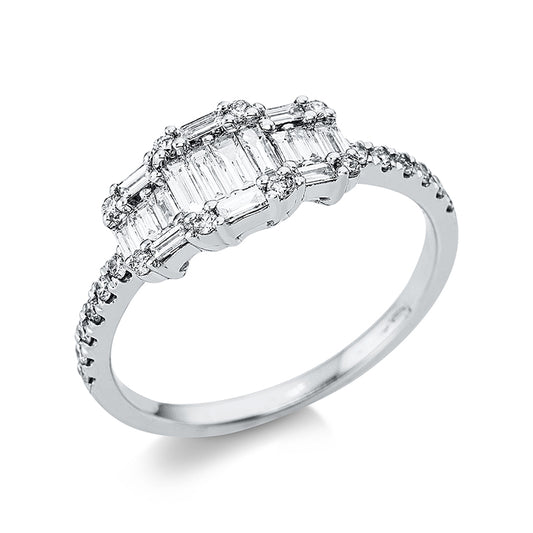Ring 18 kt WG, 16 Bag. 0,48 ct, TW-si, 20 Brill. 0,18 ct, TW-si
