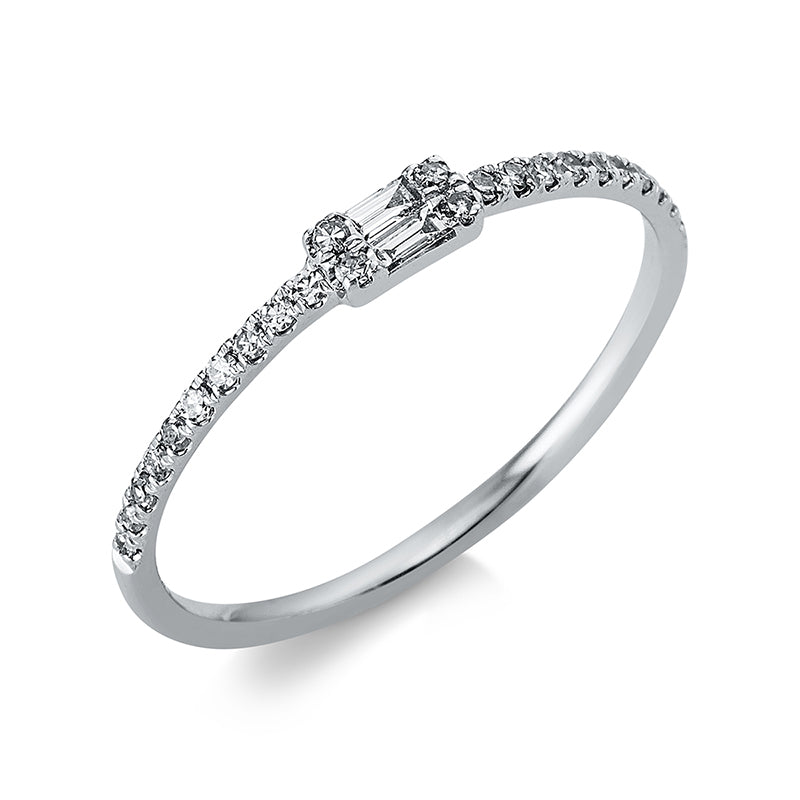 Ring 18 kt WG, 2 Bag. 0,04 ct, TW-vsi, 24 Dia. 0,10 ct, W-si