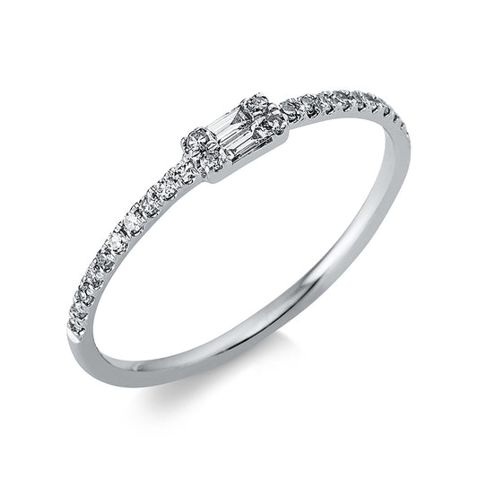 Ring 18 kt WG, 2 Bag. 0,04 ct, TW-vsi, 24 Dia. 0,10 ct, W-si