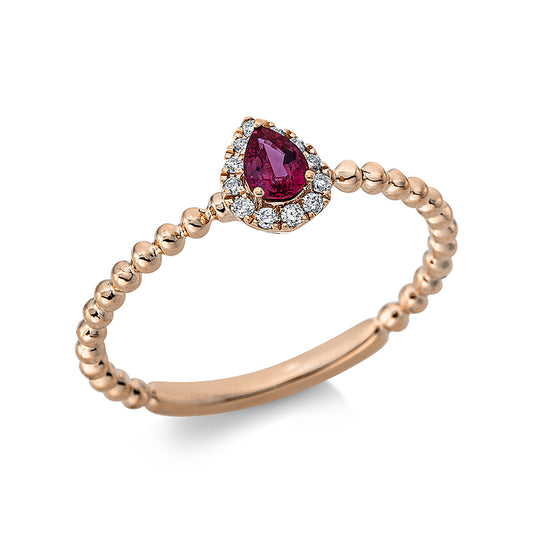 Ring 18 kt RG, 12 Brill. 0,05 ct, TW-si, 1 Rubin 0,18 ct rot