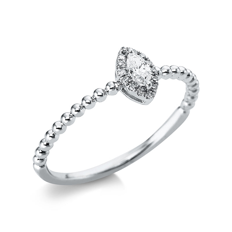 Ring 18 kt WG, 1 Nav. 0,09 ct, TW-si, 14 Dia. 0,03 ct, W-pi