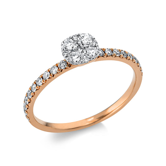 Ring 18 kt RG, Fassung rhodiniert, 23 Brill. 0,26 ct, TW-si, 4 Brill. 0,27 ct, TW-si, 4 Brill. 0,02 ct, TW-si