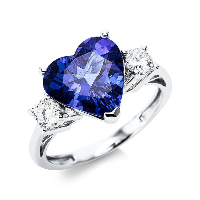 Ring 14 kt WG, 2 Brill. 0,49 ct, TW-si, 1 Tansanit 4,57 ct blau