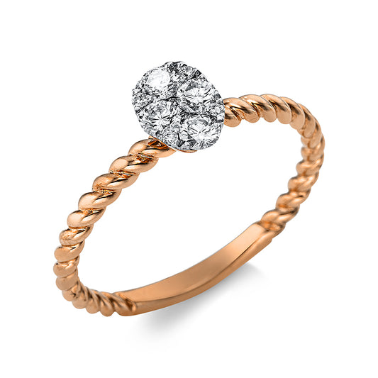 Ring 18 kt RG, Fassung rhodiniert, 4 Brill. 0,27 ct, TW-si, 6 Brill. 0,03 ct, TW-si
