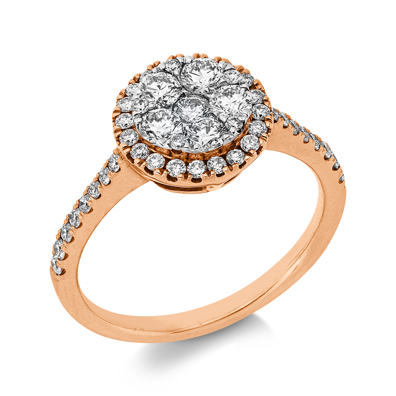 Ring 18 kt RG+WG, 10 Brill. 0,12 ct, TW-si, 5 Brill. 0,39 ct, TW-si, 32 Brill. 0,26 ct, TW-si