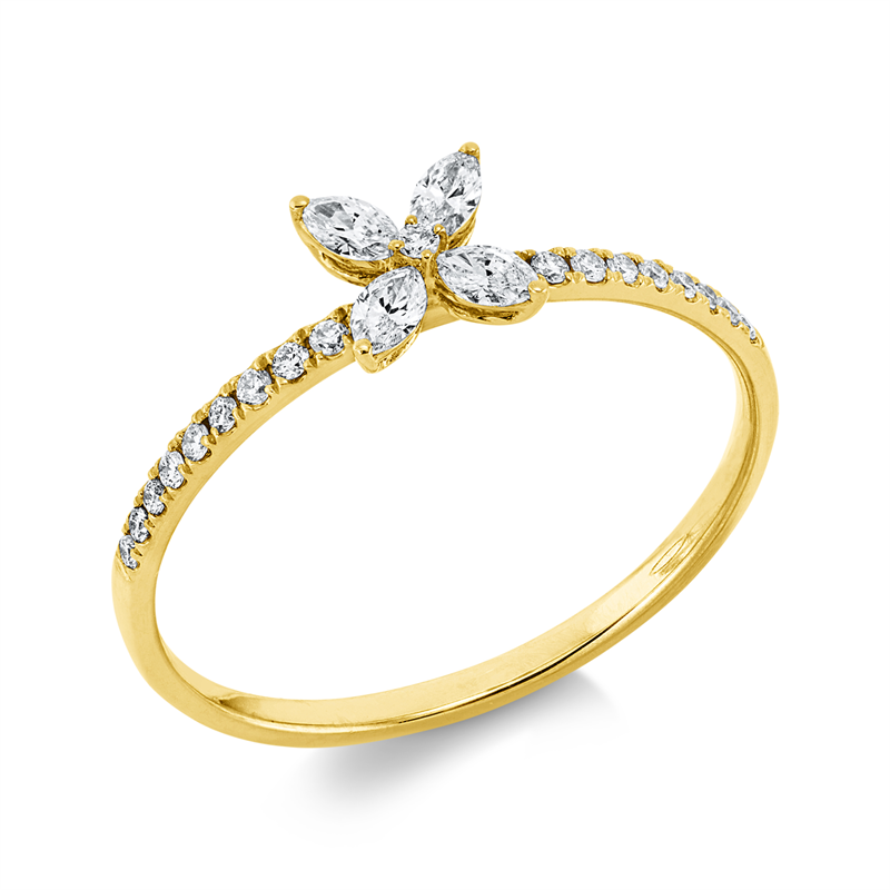 Ring 18 kt GG, 4 Nav. 0,16 ct, TW-vsi/si, 21 Brill. 0,09 ct, TW-vsi/si