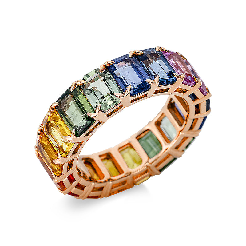 Ring 18 kt RG, 17 Saphire 11,00 ct multicolor