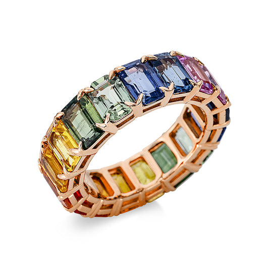 Ring 18 kt RG, 19 Saphire 12,89 ct multicolor