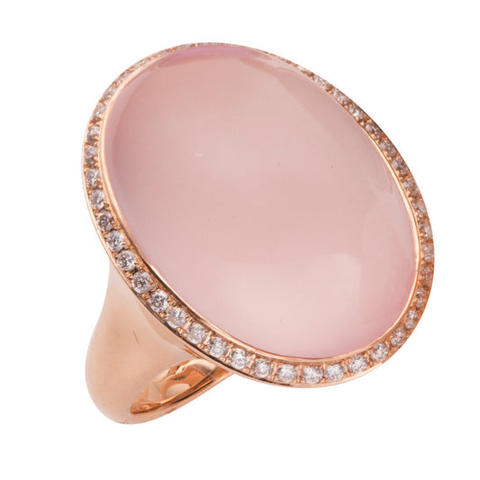 Ring 18 kt RG, 44 Brill. 0,35 ct, TW-vsi, 1 Rosenquarz 19,11 ct rosa
